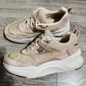 UGG LA Hills Women Beige Pink Suede Mesh Platform Sneakers‎ Size 6 Metallic